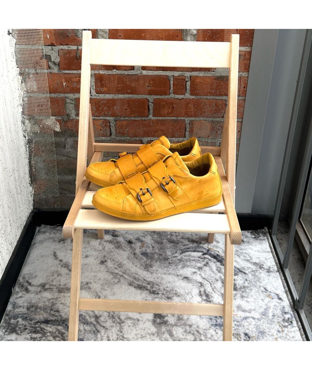 DSQUARED2 Горчичные кожаные низкие кроссовки / кеды, фото 9