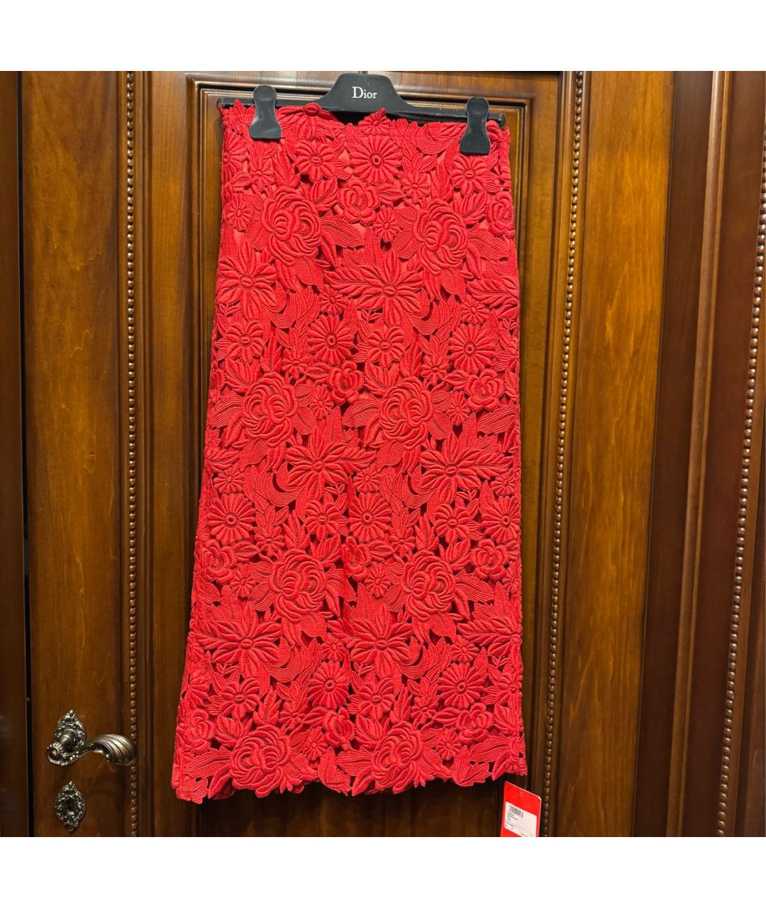 VALENTINO Красная кружевная юбка миди, фото 7