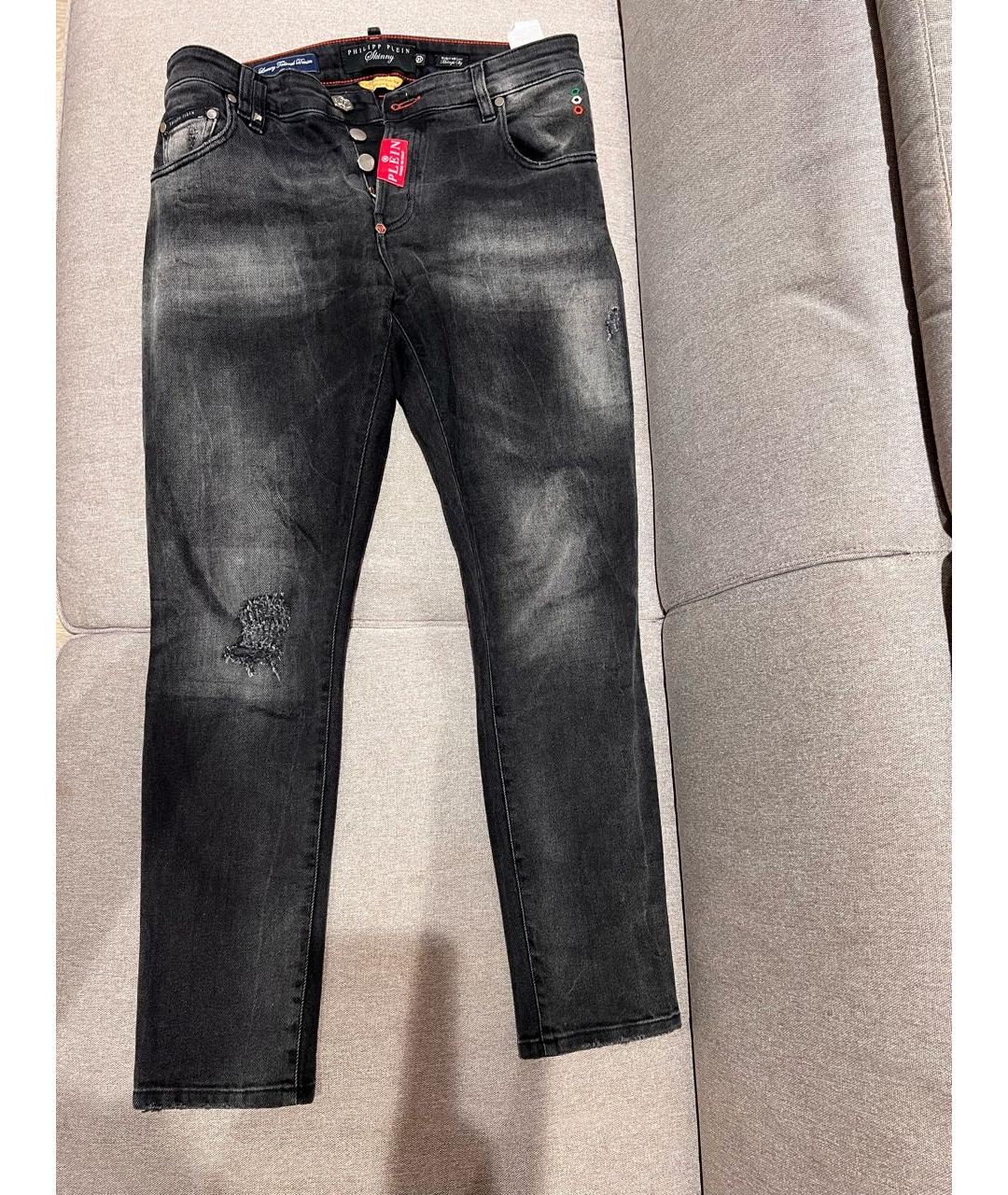 PHILIPP PLEIN Серые хлопко-эластановые джинсы слим, фото 5