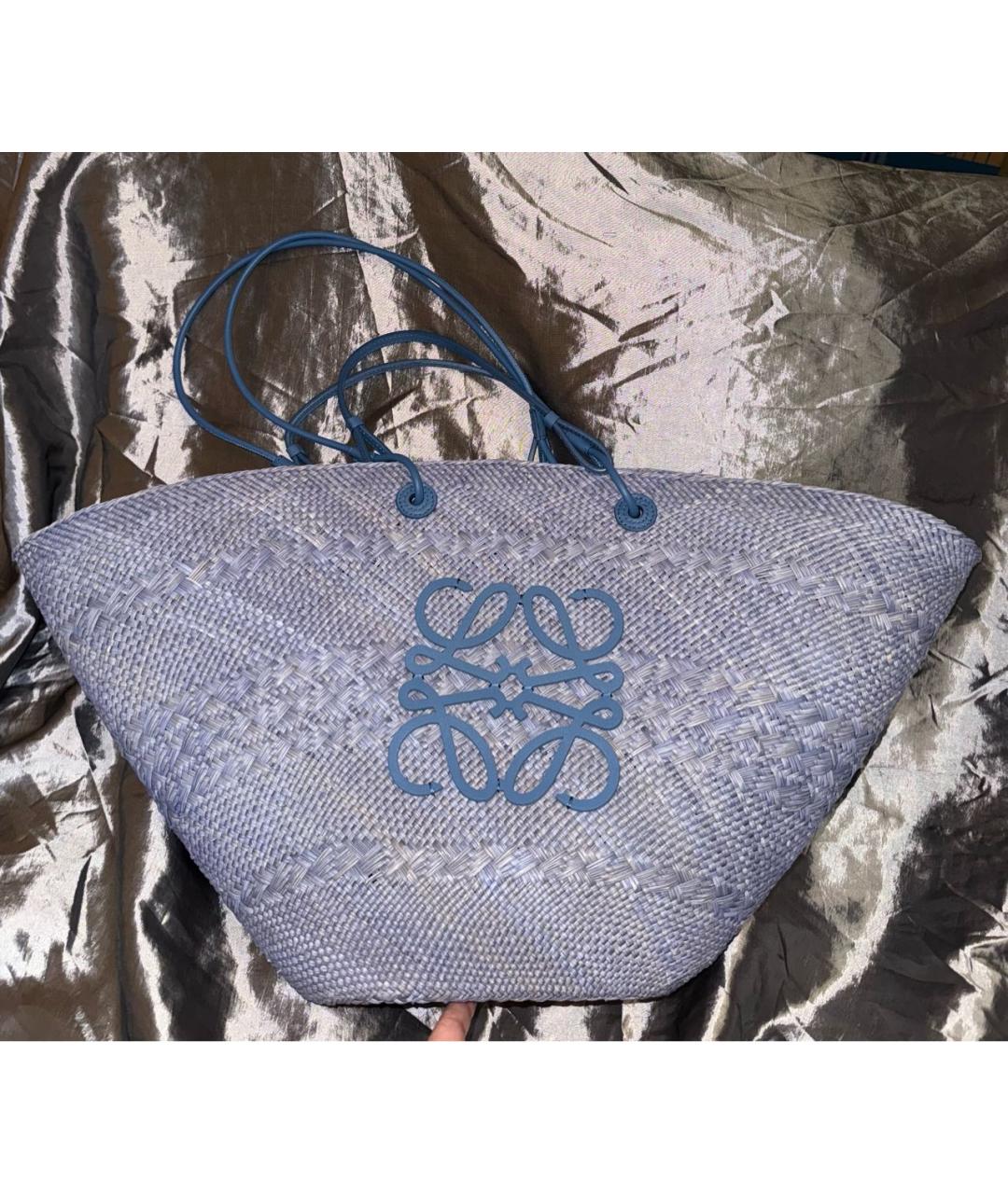 LOEWE Темно-синяя пелетеная пляжная сумка, фото 2