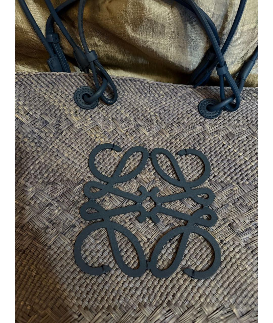 LOEWE Темно-синяя пелетеная пляжная сумка, фото 3