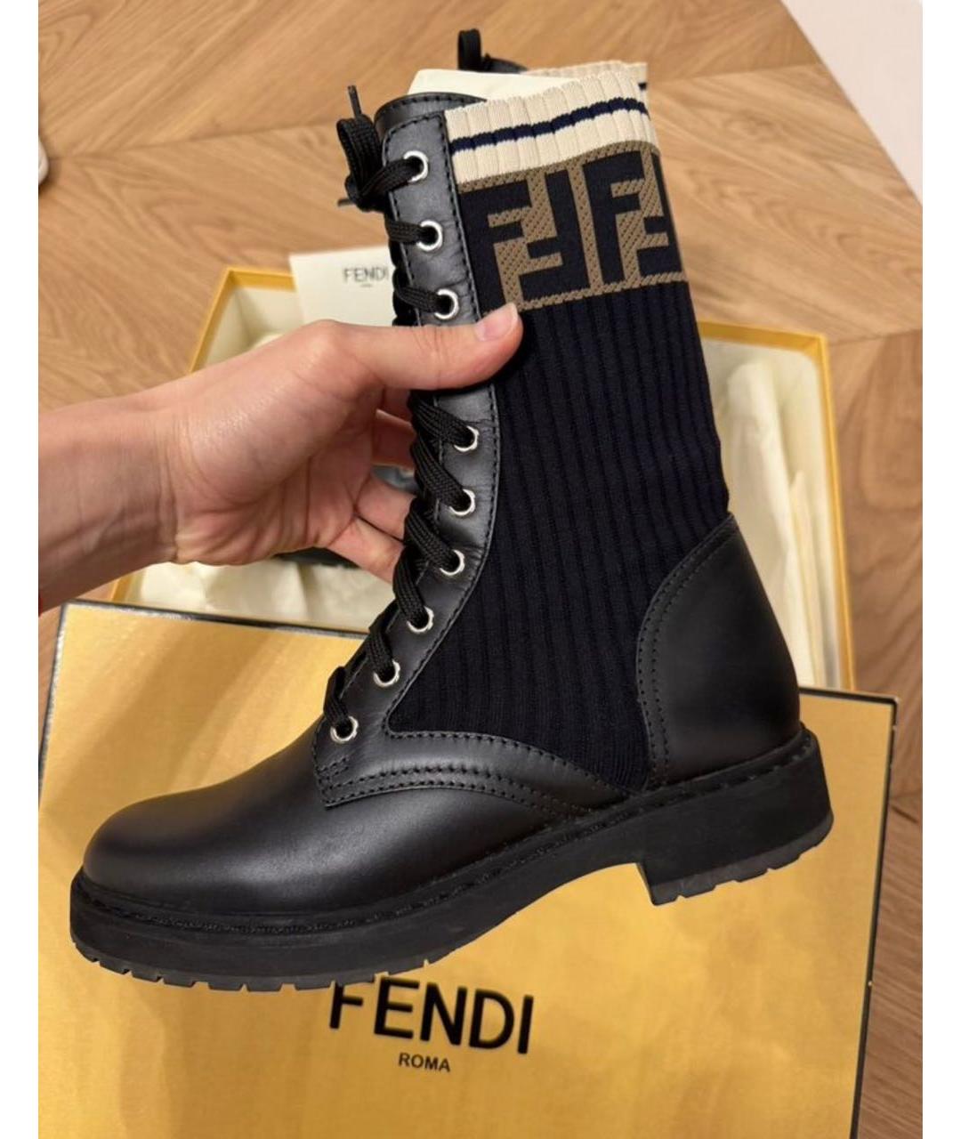 FENDI Черные кожаные ботинки, фото 3
