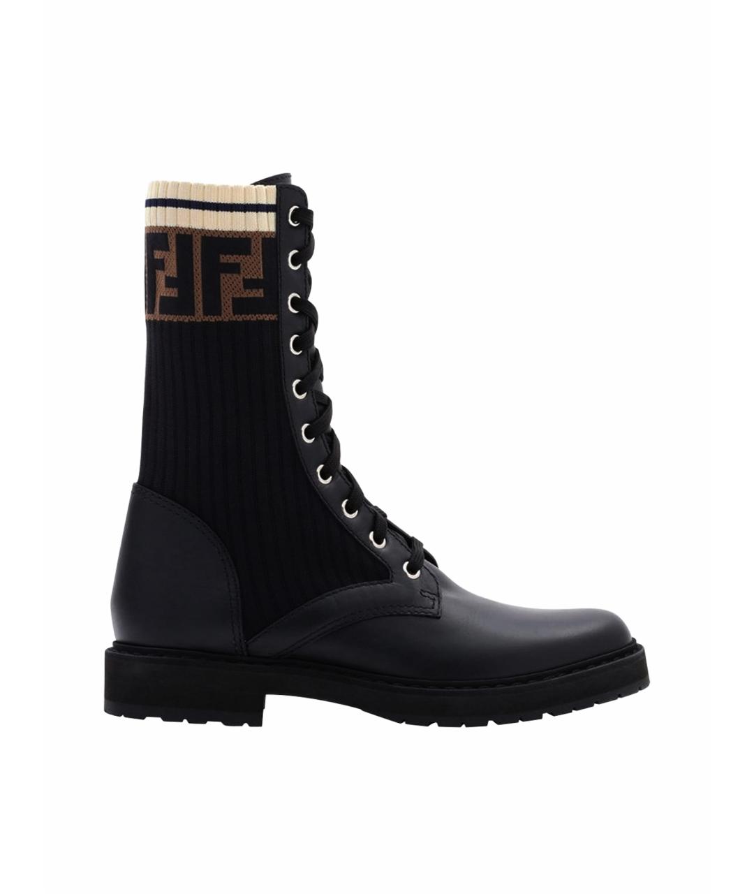 FENDI Черные кожаные ботинки, фото 1