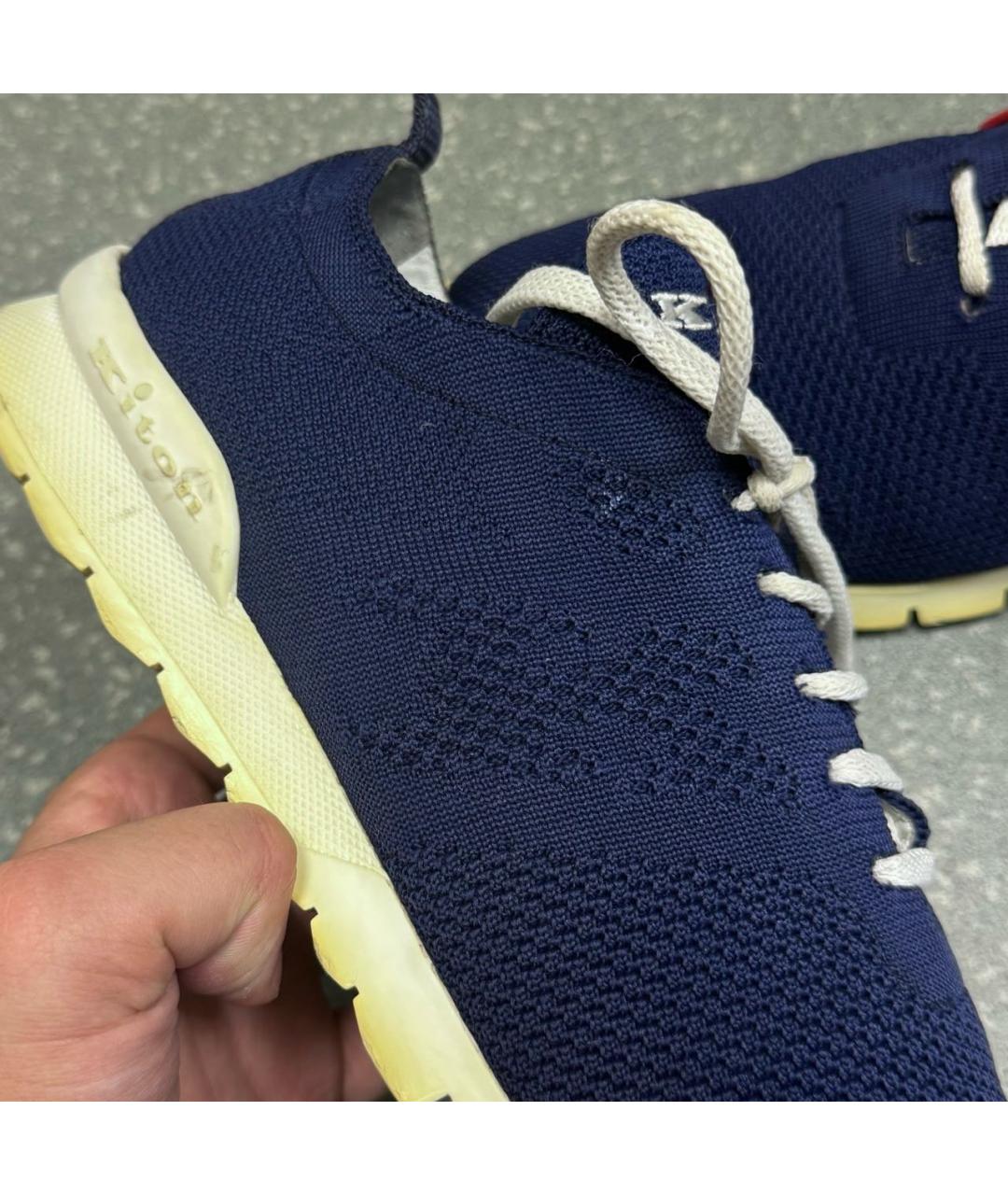KITON Темно-синие текстильные низкие кроссовки / кеды, фото 4