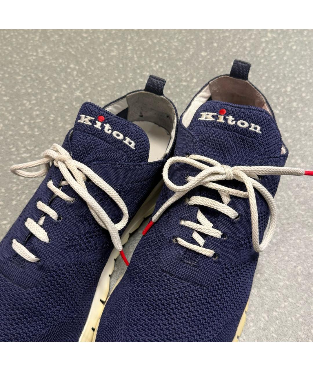 KITON Темно-синие текстильные низкие кроссовки / кеды, фото 3