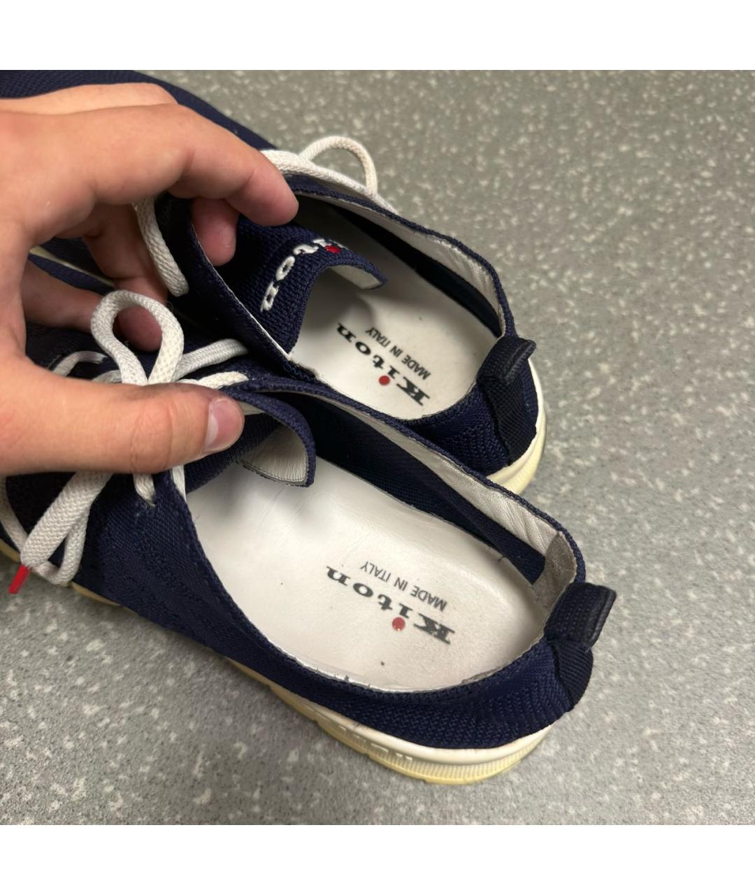 KITON Темно-синие текстильные низкие кроссовки / кеды, фото 5