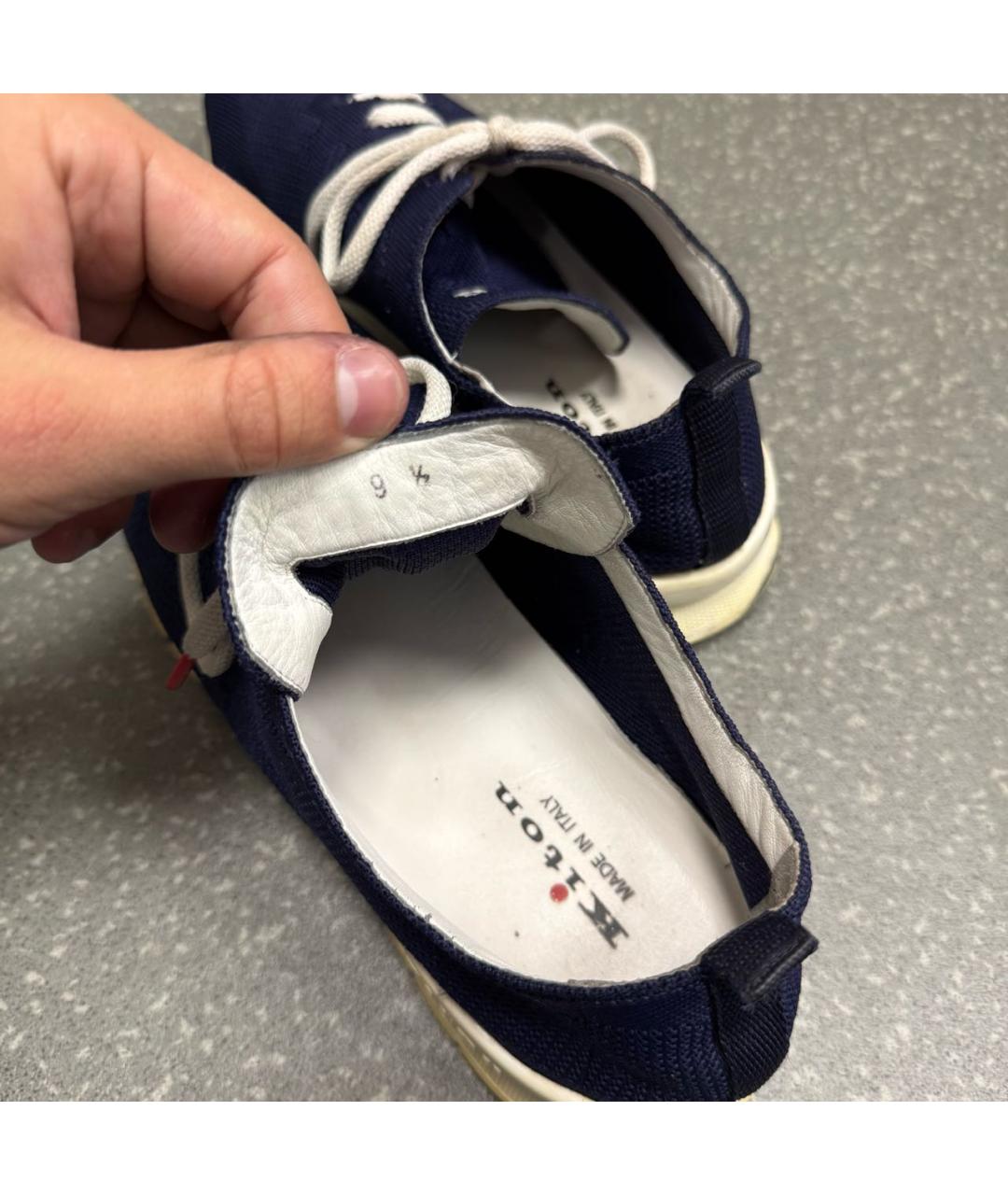 KITON Темно-синие текстильные низкие кроссовки / кеды, фото 6