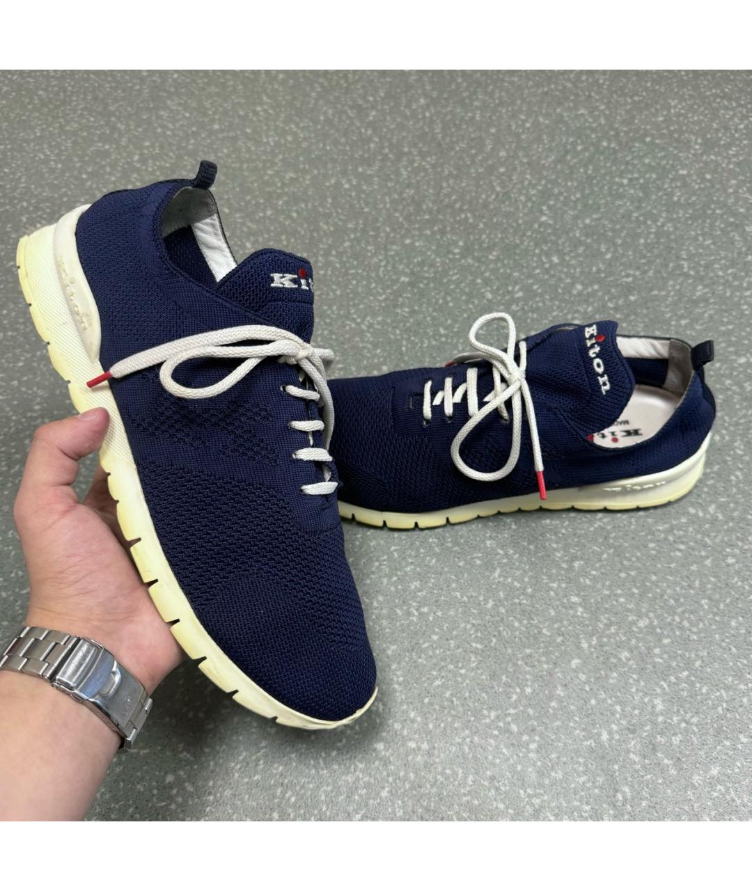 KITON Темно-синие текстильные низкие кроссовки / кеды, фото 8