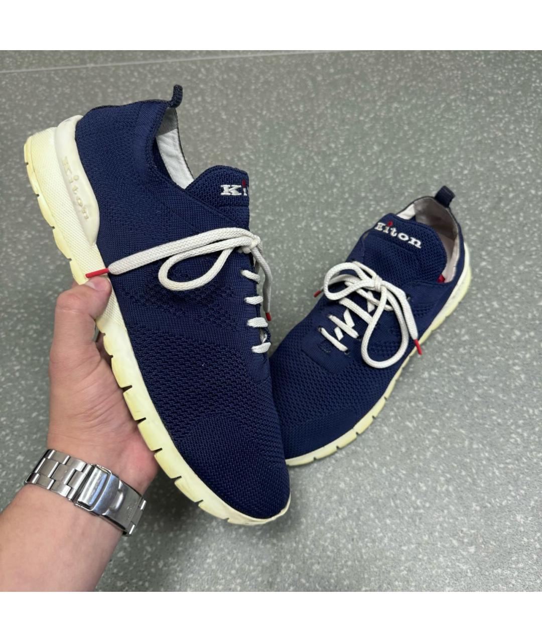 KITON Темно-синие текстильные низкие кроссовки / кеды, фото 2