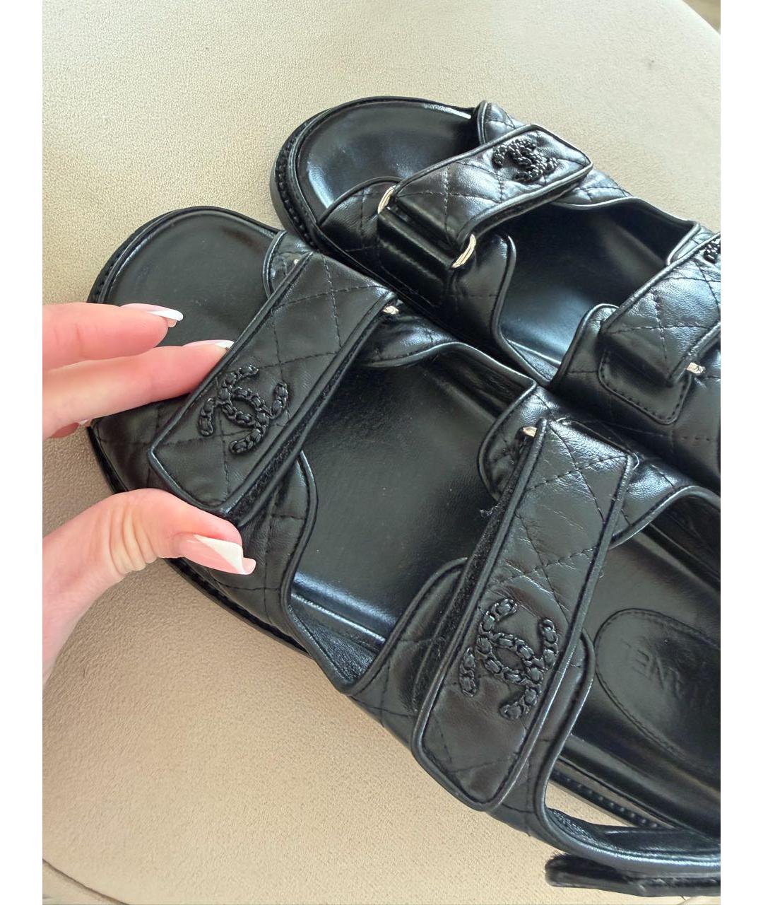 CHANEL Черные кожаные босоножки, фото 8