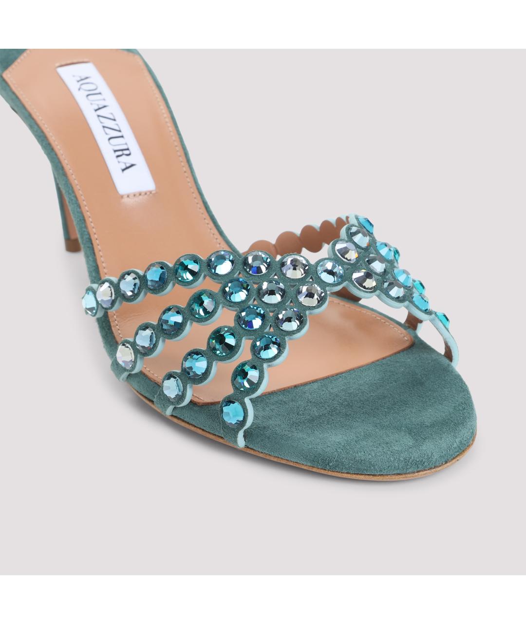 AQUAZZURA Зеленые кожаные мюли, фото 4