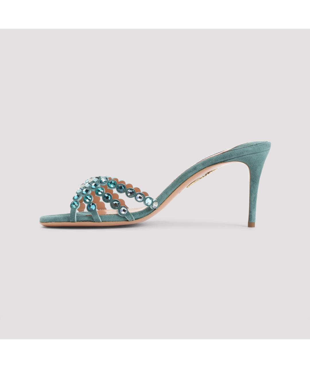 AQUAZZURA Зеленые кожаные мюли, фото 2