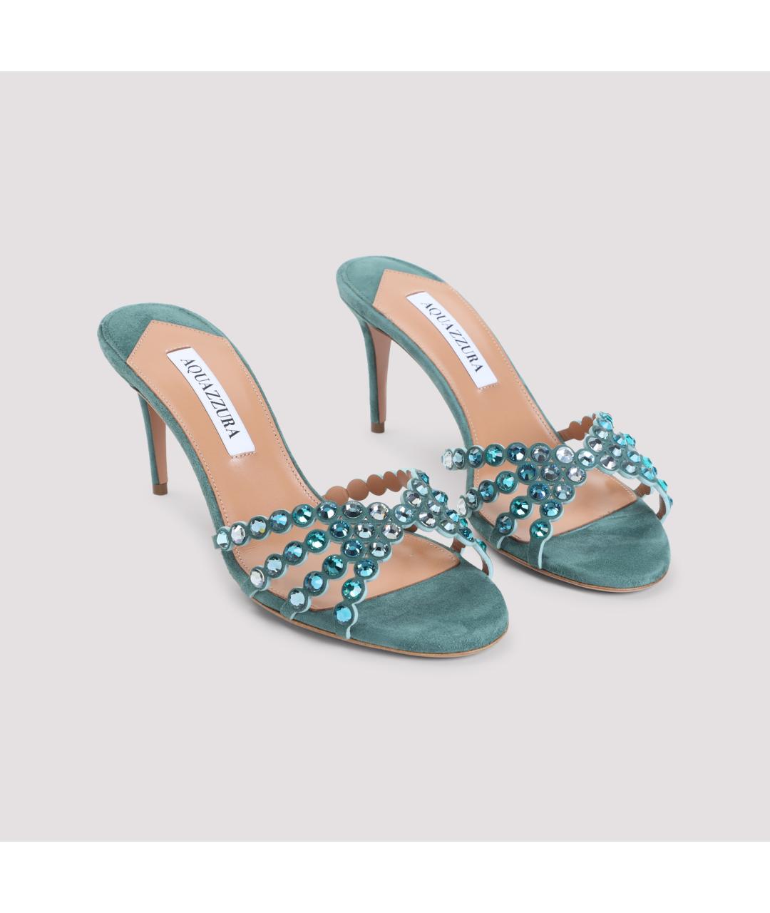 AQUAZZURA Зеленые кожаные мюли, фото 3