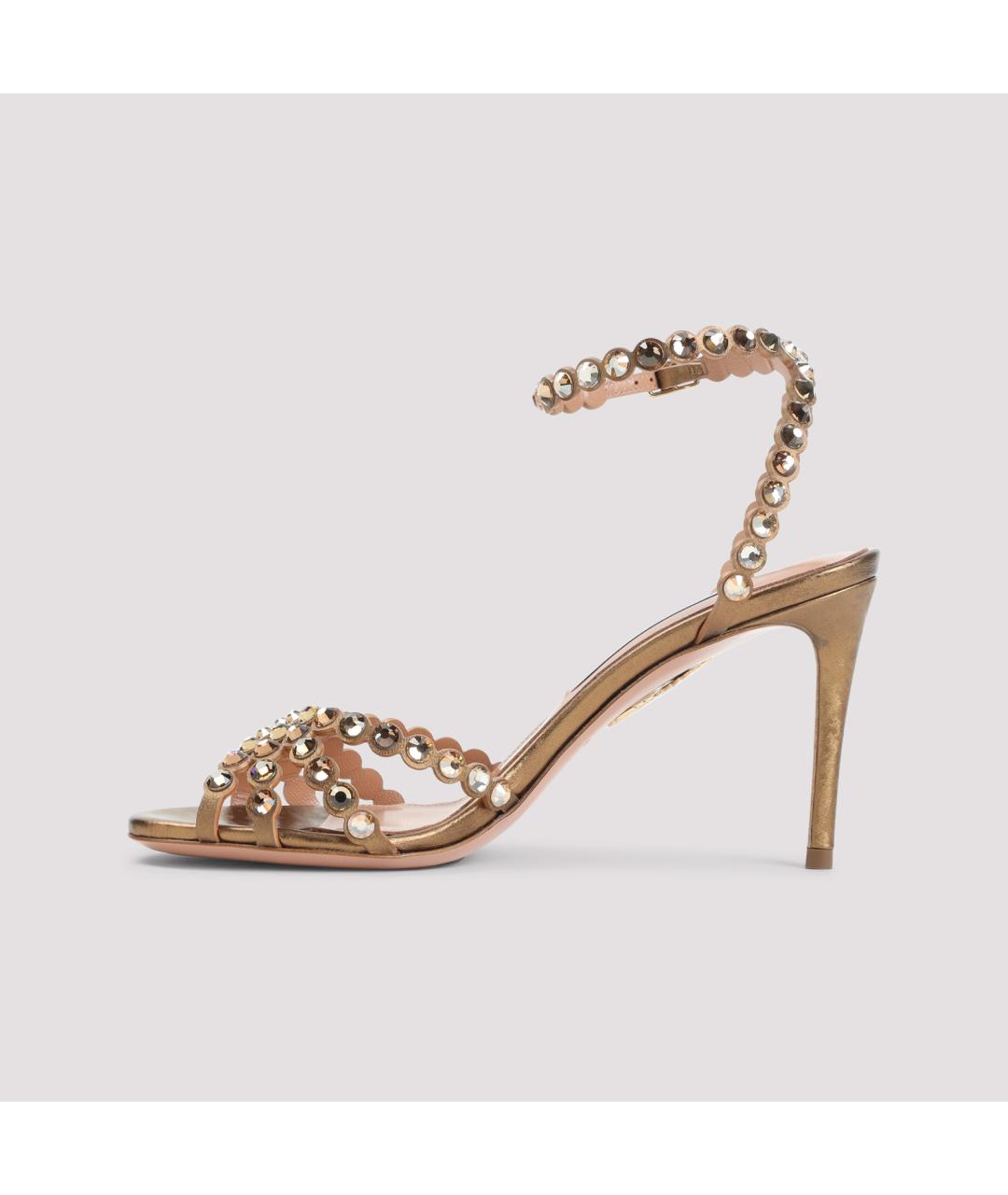 AQUAZZURA Золотые кожаные сандалии, фото 2