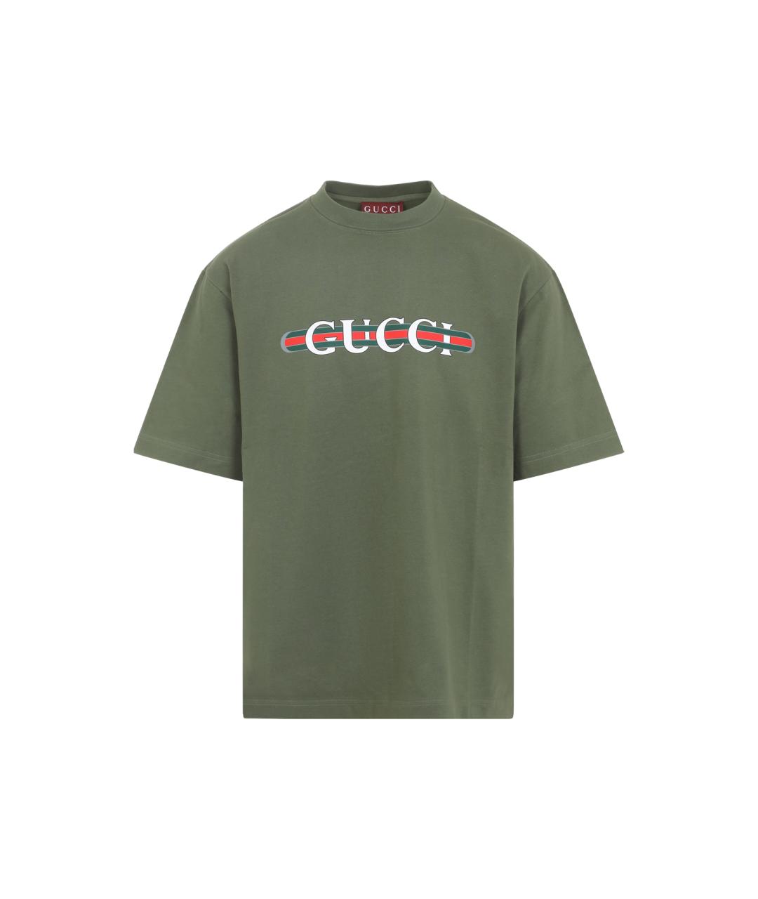 GUCCI Зеленая хлопковая футболка, фото 1