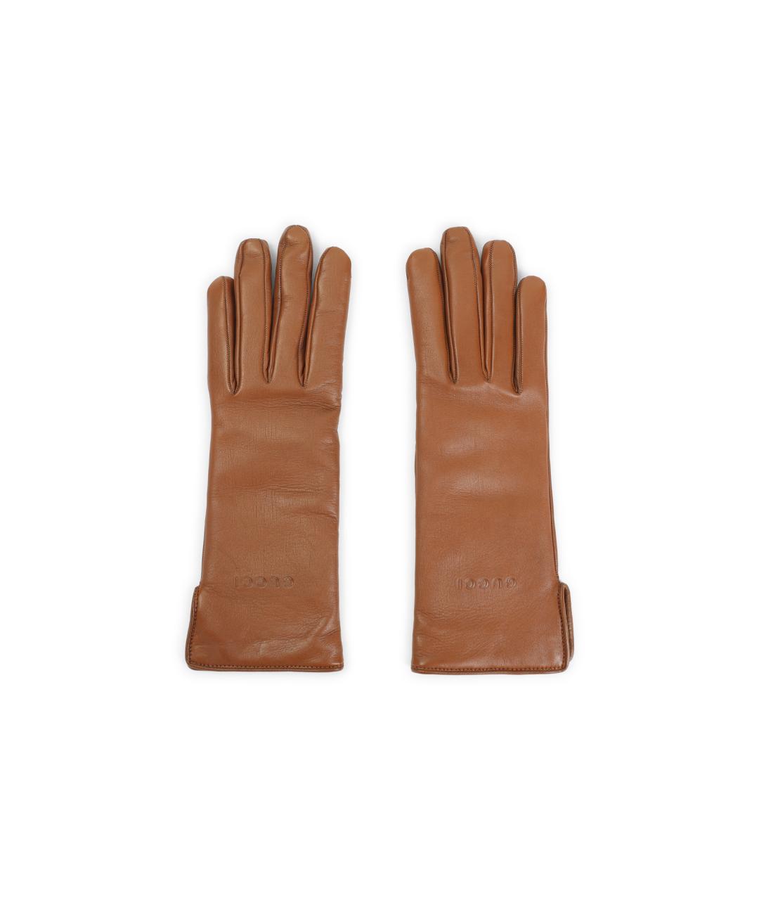 GUCCI Коричневые кожаные перчатки, фото 1