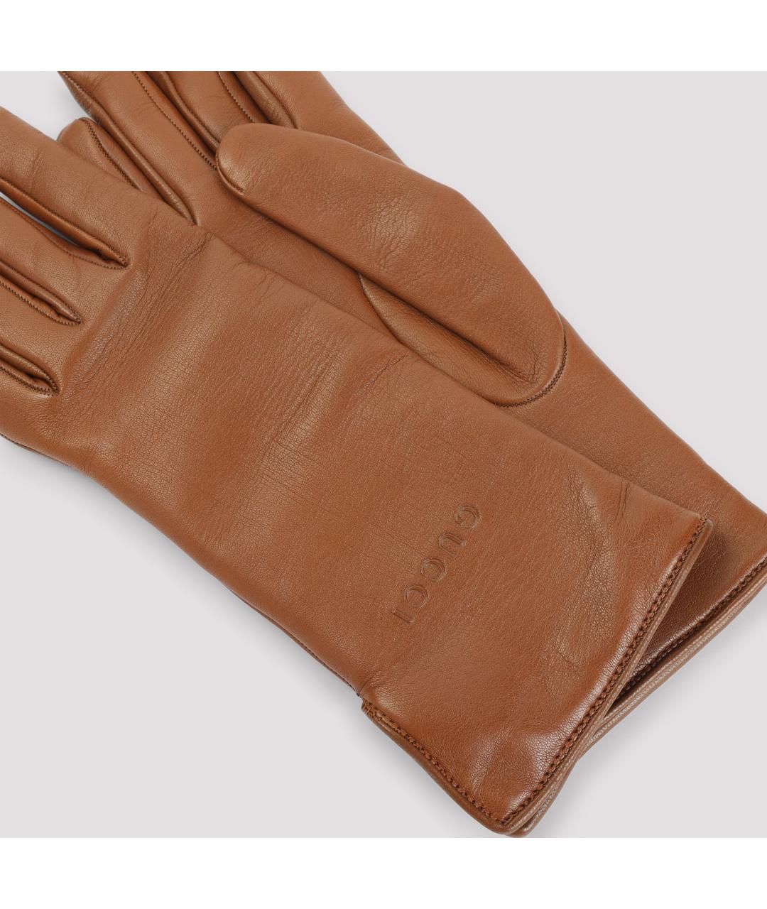GUCCI Коричневые кожаные перчатки, фото 5