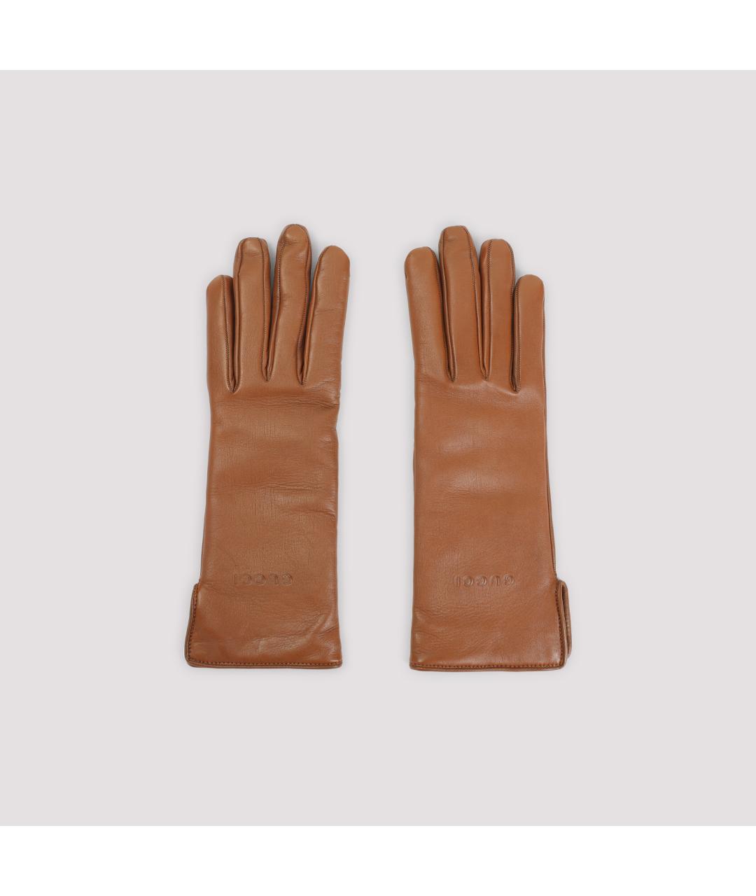 GUCCI Коричневые кожаные перчатки, фото 2