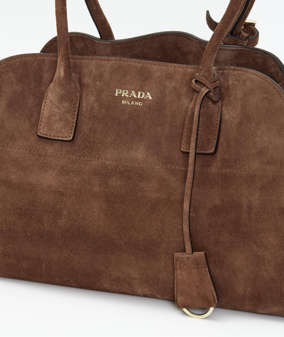 PRADA Коричневая замшевая сумка с короткими ручками, фото 5