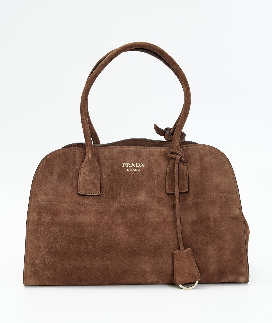 PRADA Коричневая замшевая сумка с короткими ручками, фото 8