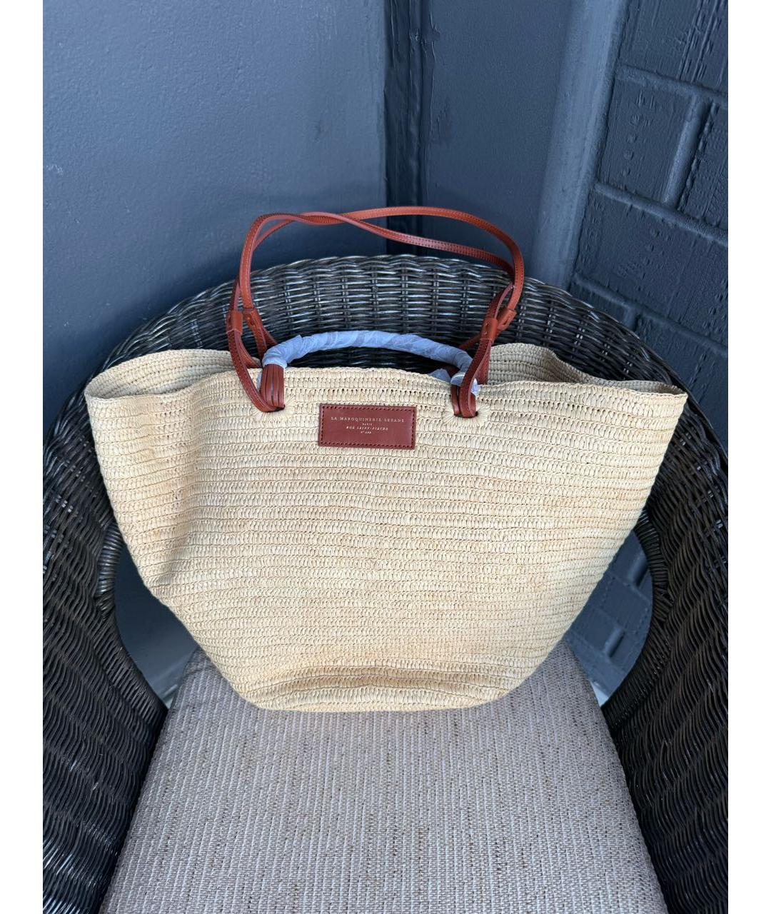 Sezane Бежевая пелетеная пляжная сумка, фото 2