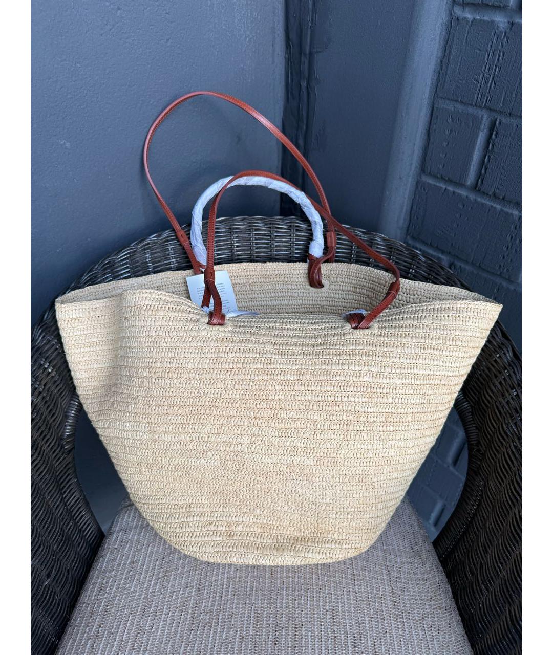 Sezane Бежевая пелетеная пляжная сумка, фото 3