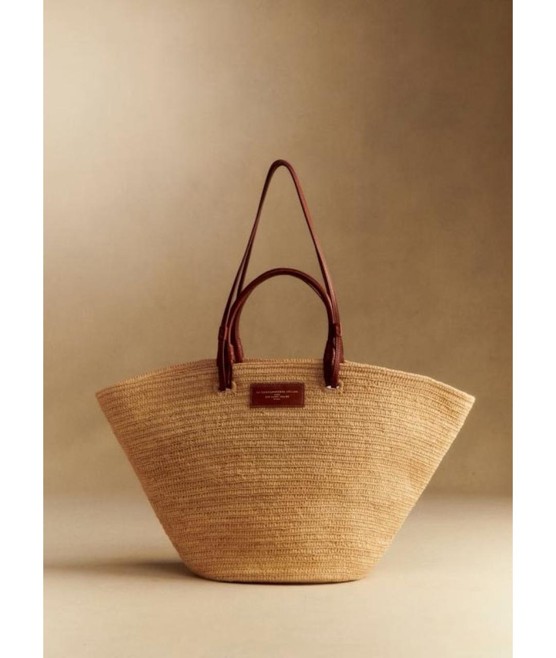 Sezane Бежевая пелетеная пляжная сумка, фото 9