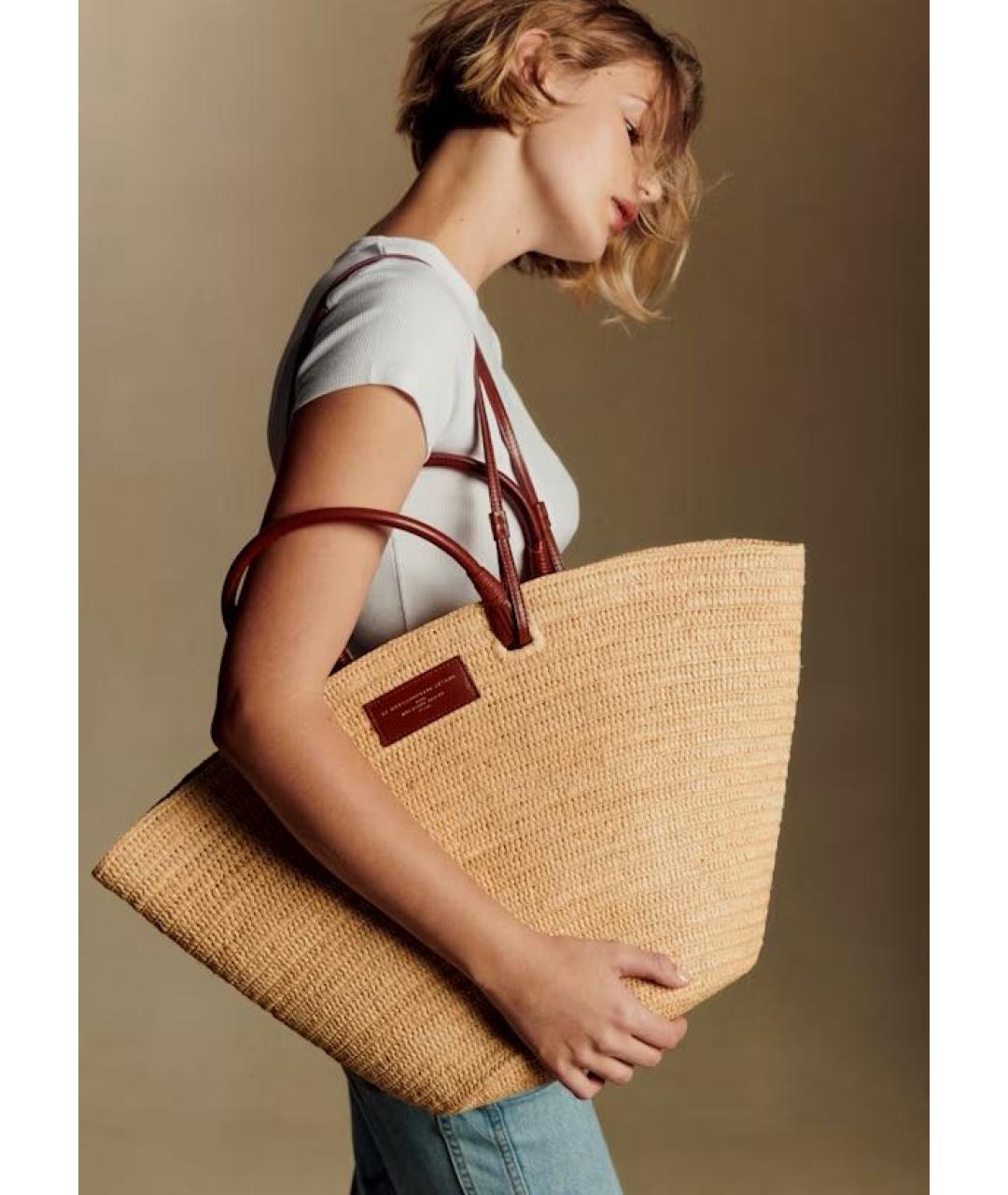 Sezane Бежевая пелетеная пляжная сумка, фото 8