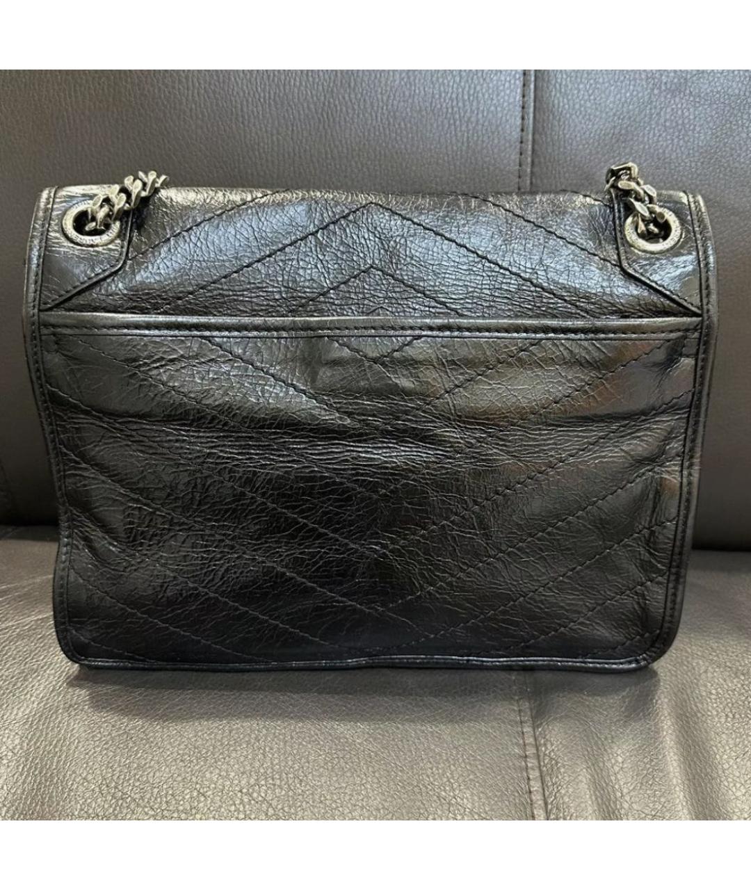 SAINT LAURENT Черная кожаная сумка через плечо, фото 3