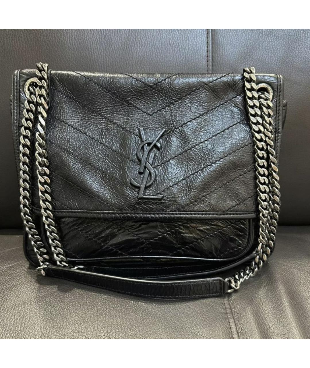 SAINT LAURENT Черная кожаная сумка через плечо, фото 2