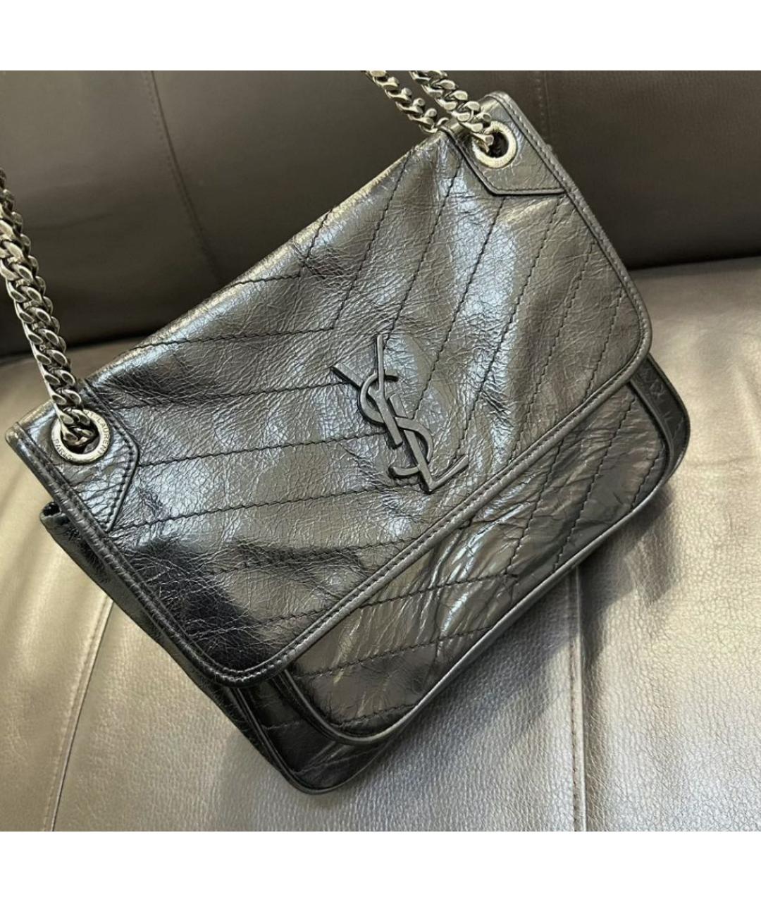 SAINT LAURENT Черная кожаная сумка через плечо, фото 4