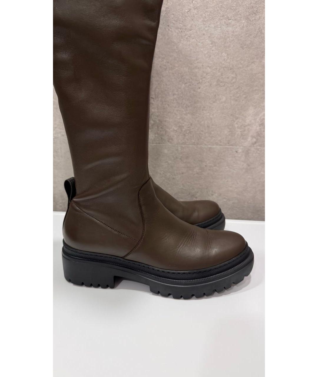 BRUNELLO CUCINELLI Коричневые кожаные ботфорты, фото 7