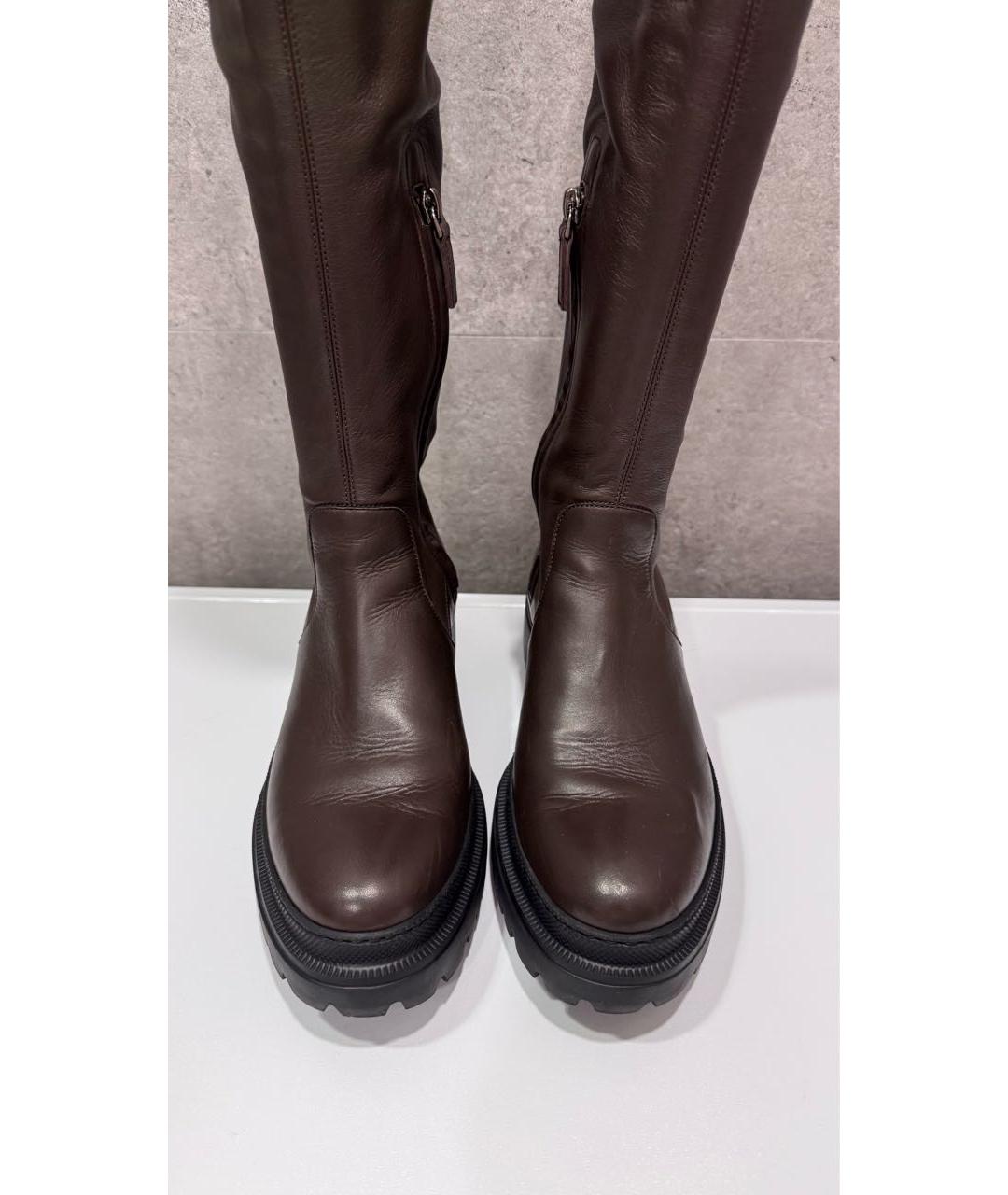 BRUNELLO CUCINELLI Коричневые кожаные ботфорты, фото 3