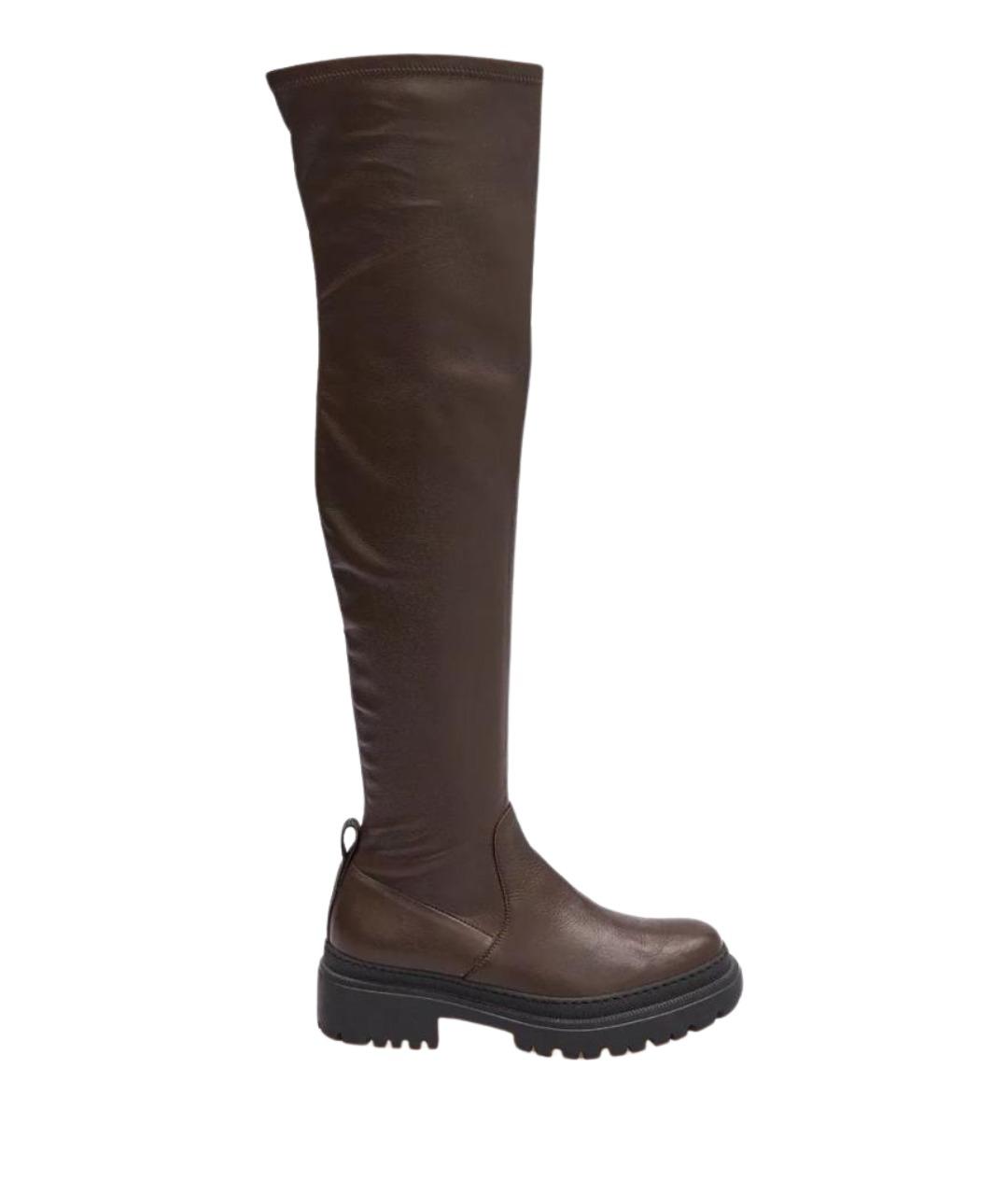 BRUNELLO CUCINELLI Коричневые кожаные ботфорты, фото 1