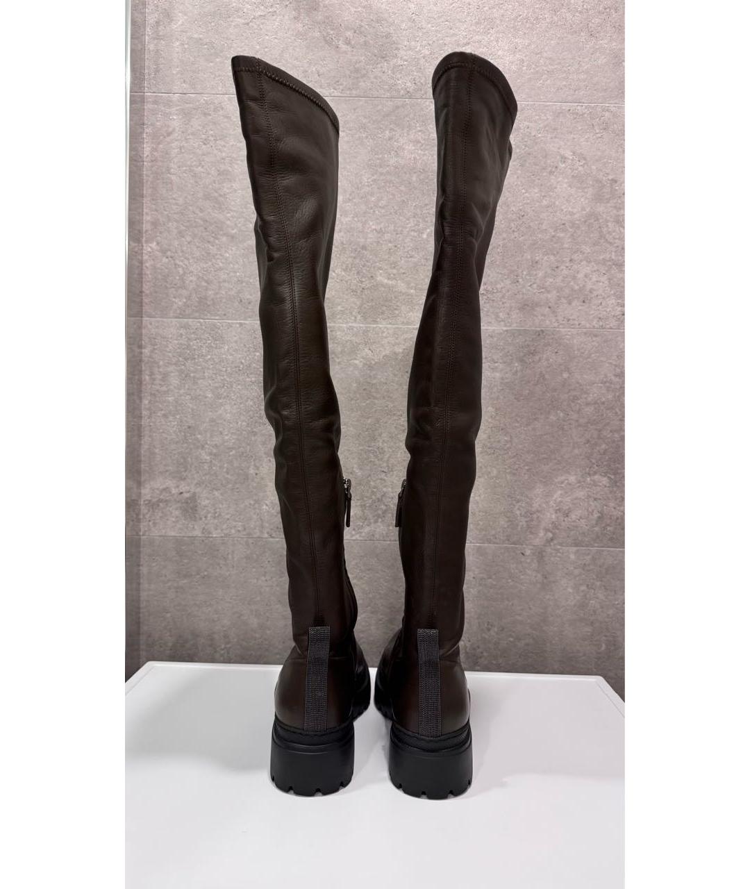 BRUNELLO CUCINELLI Коричневые кожаные ботфорты, фото 6