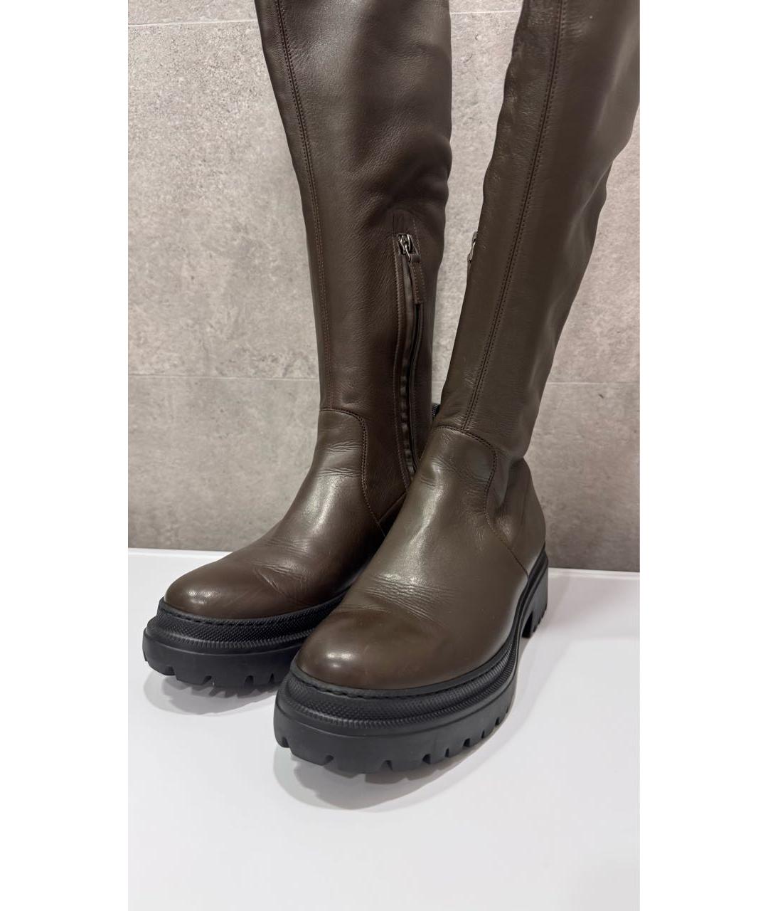 BRUNELLO CUCINELLI Коричневые кожаные ботфорты, фото 4