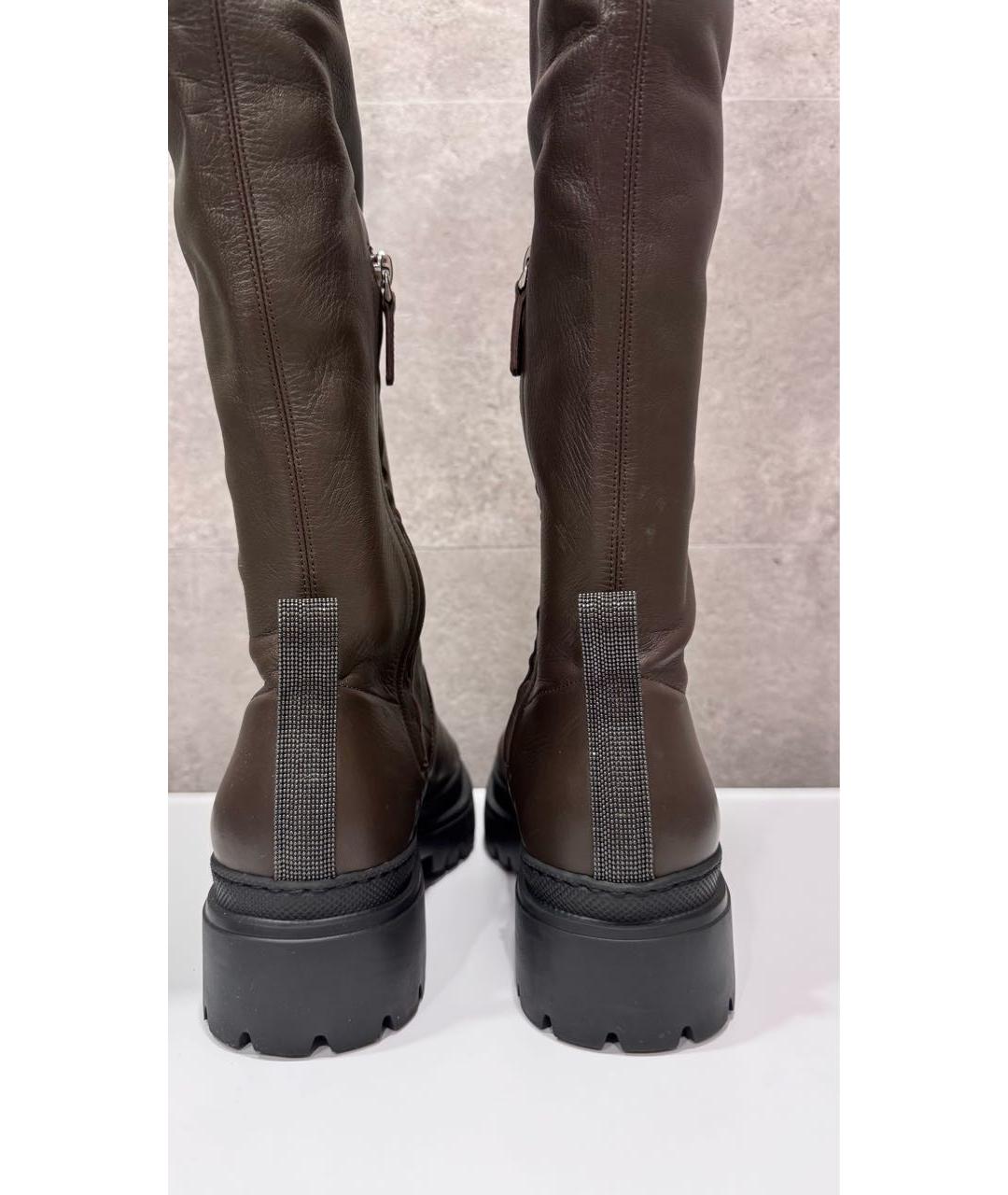 BRUNELLO CUCINELLI Коричневые кожаные ботфорты, фото 5