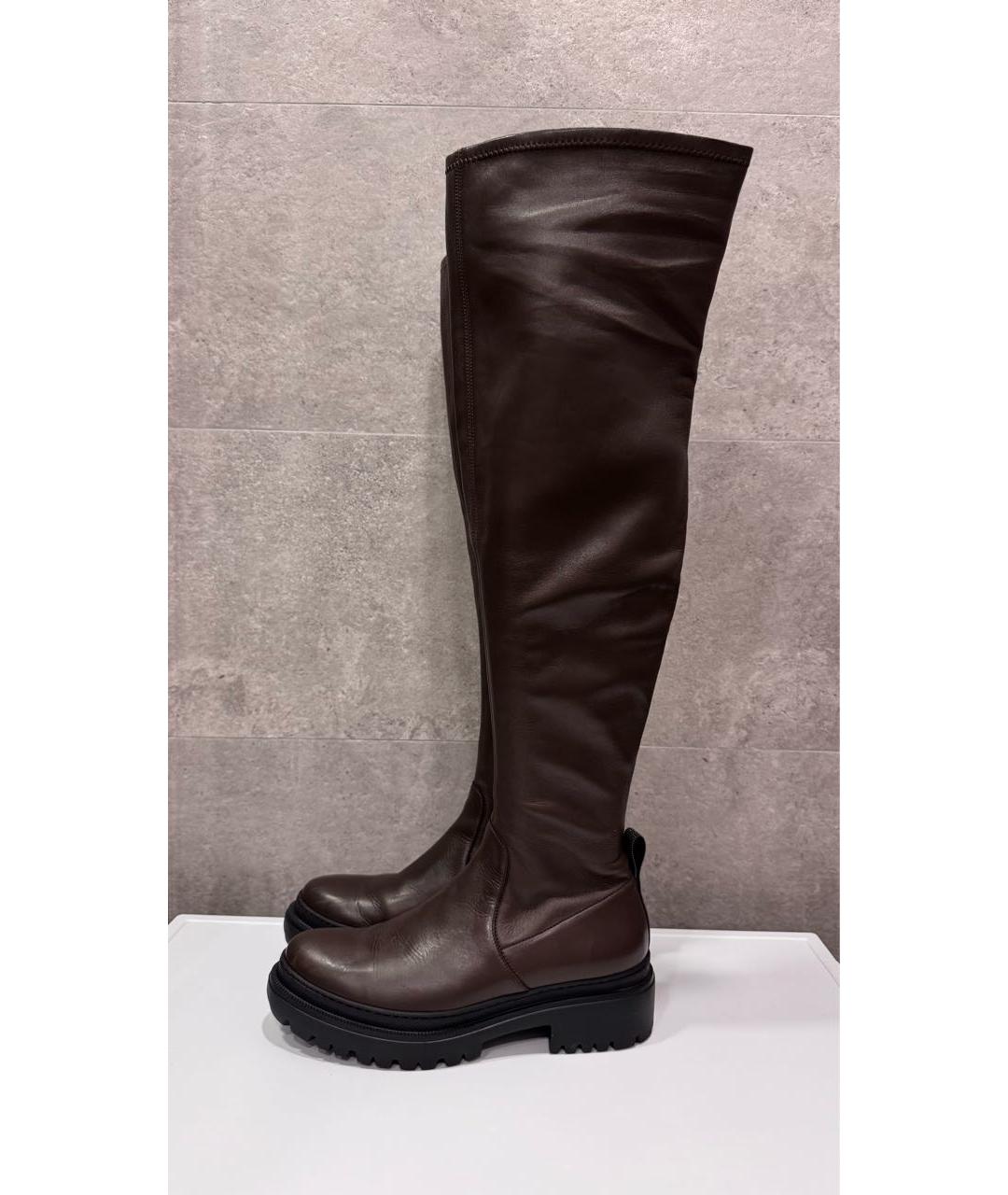 BRUNELLO CUCINELLI Коричневые кожаные ботфорты, фото 2