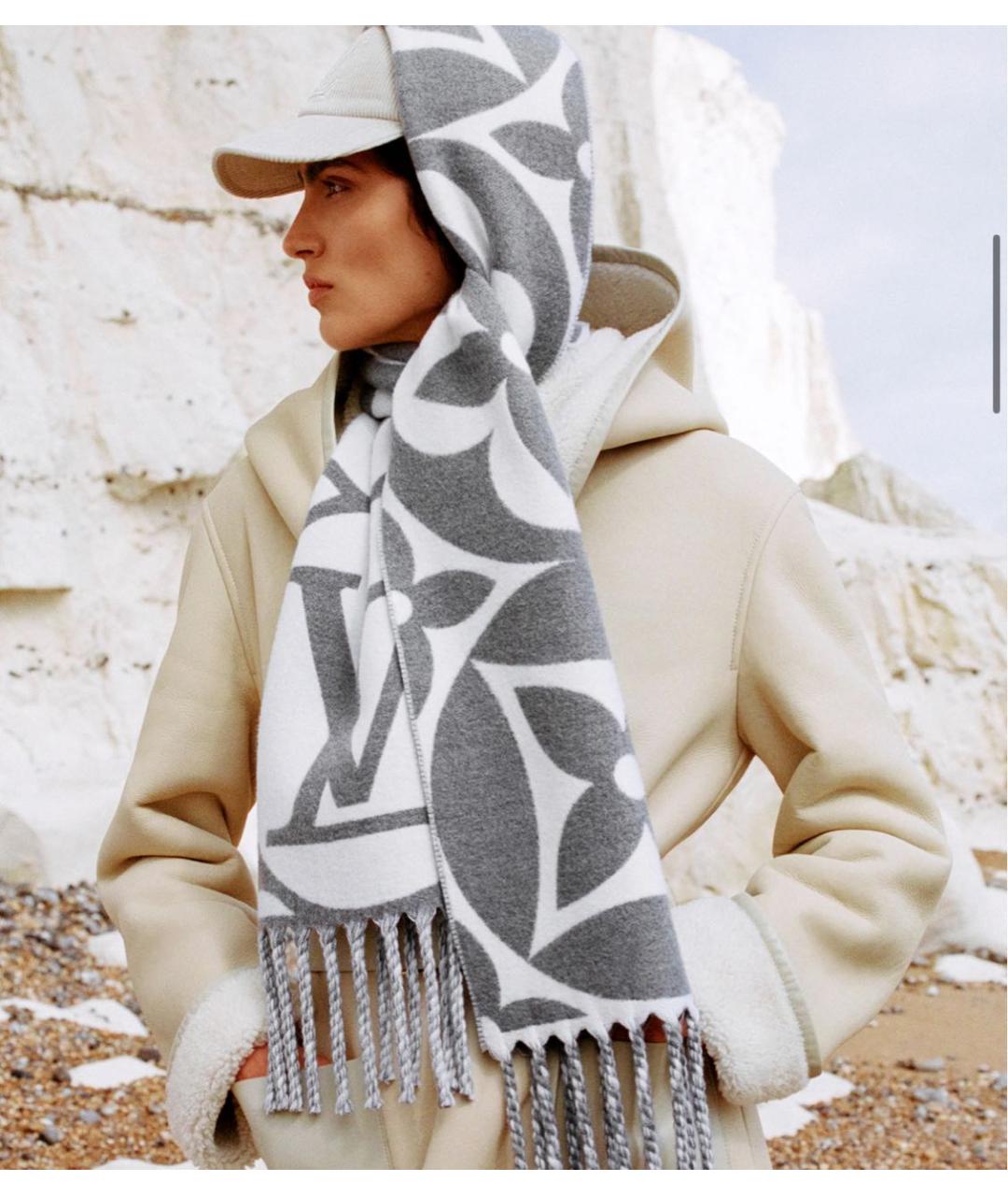 LOUIS VUITTON Серый шерстяной шарф, фото 2