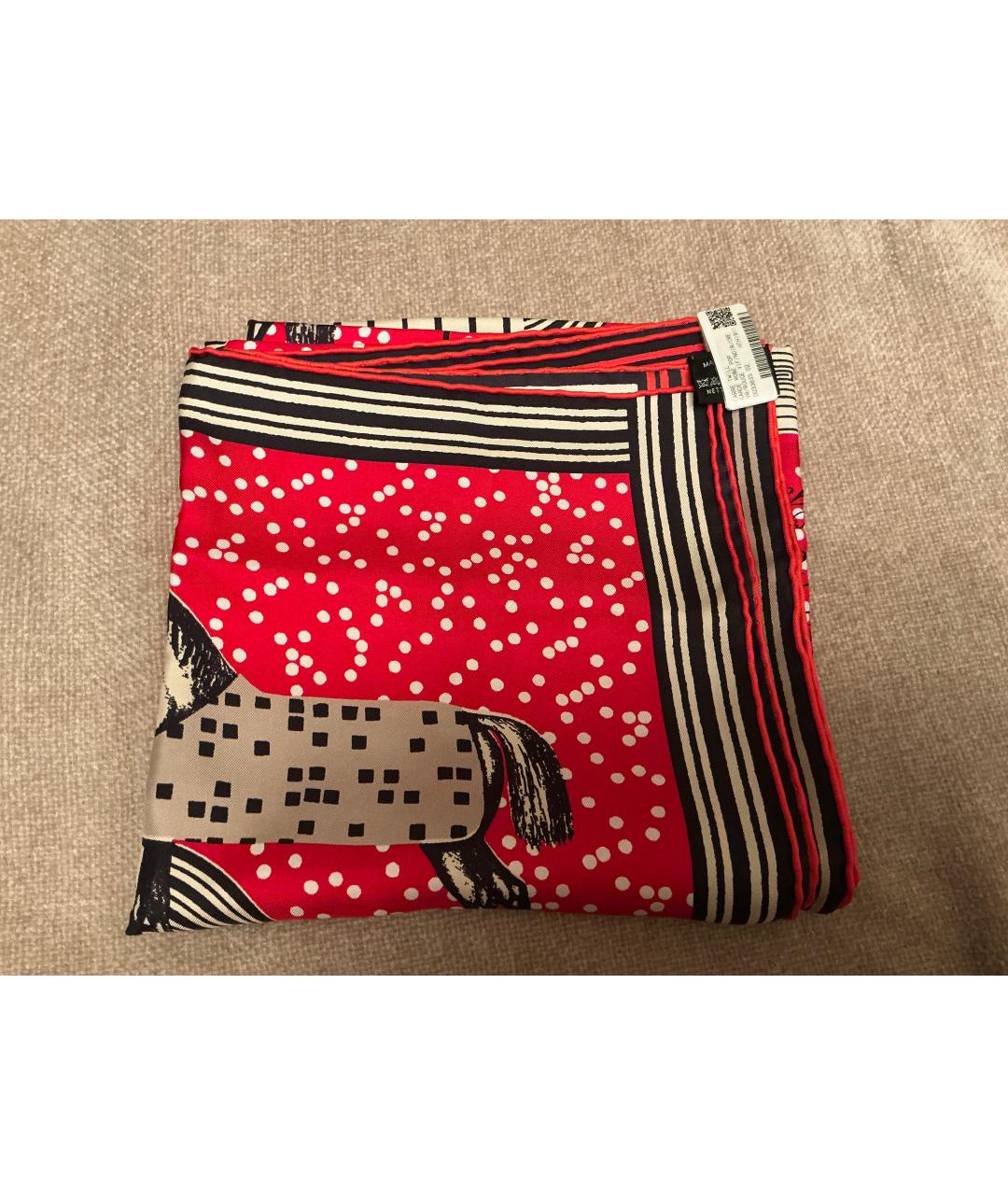 HERMES Красный шелковый платок, фото 2