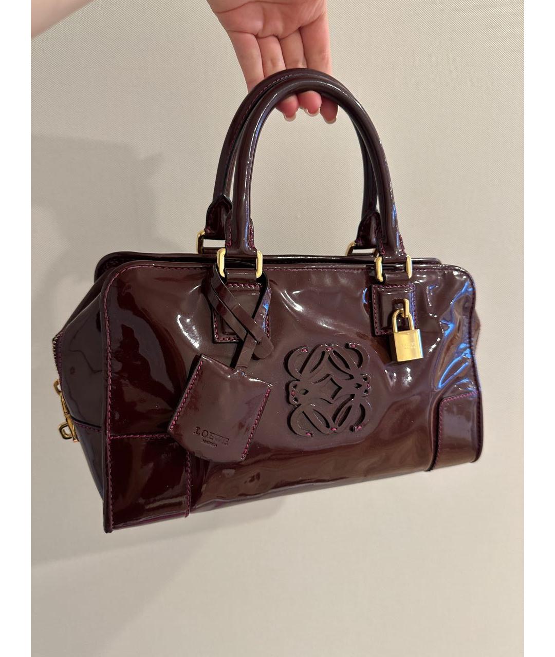 LOEWE Бордовая сумка тоут из лакированной кожи, фото 4