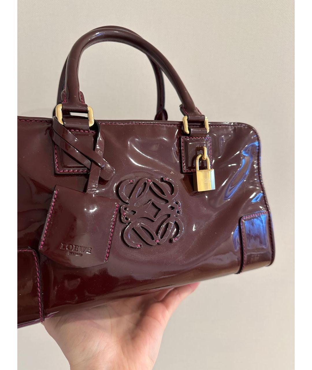 LOEWE Бордовая сумка тоут из лакированной кожи, фото 3