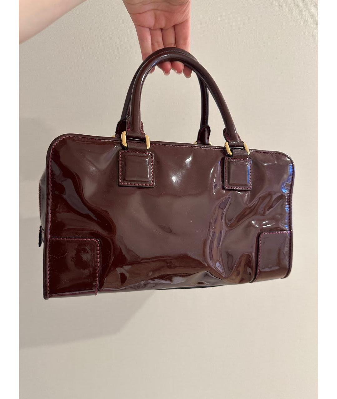 LOEWE Бордовая сумка тоут из лакированной кожи, фото 2