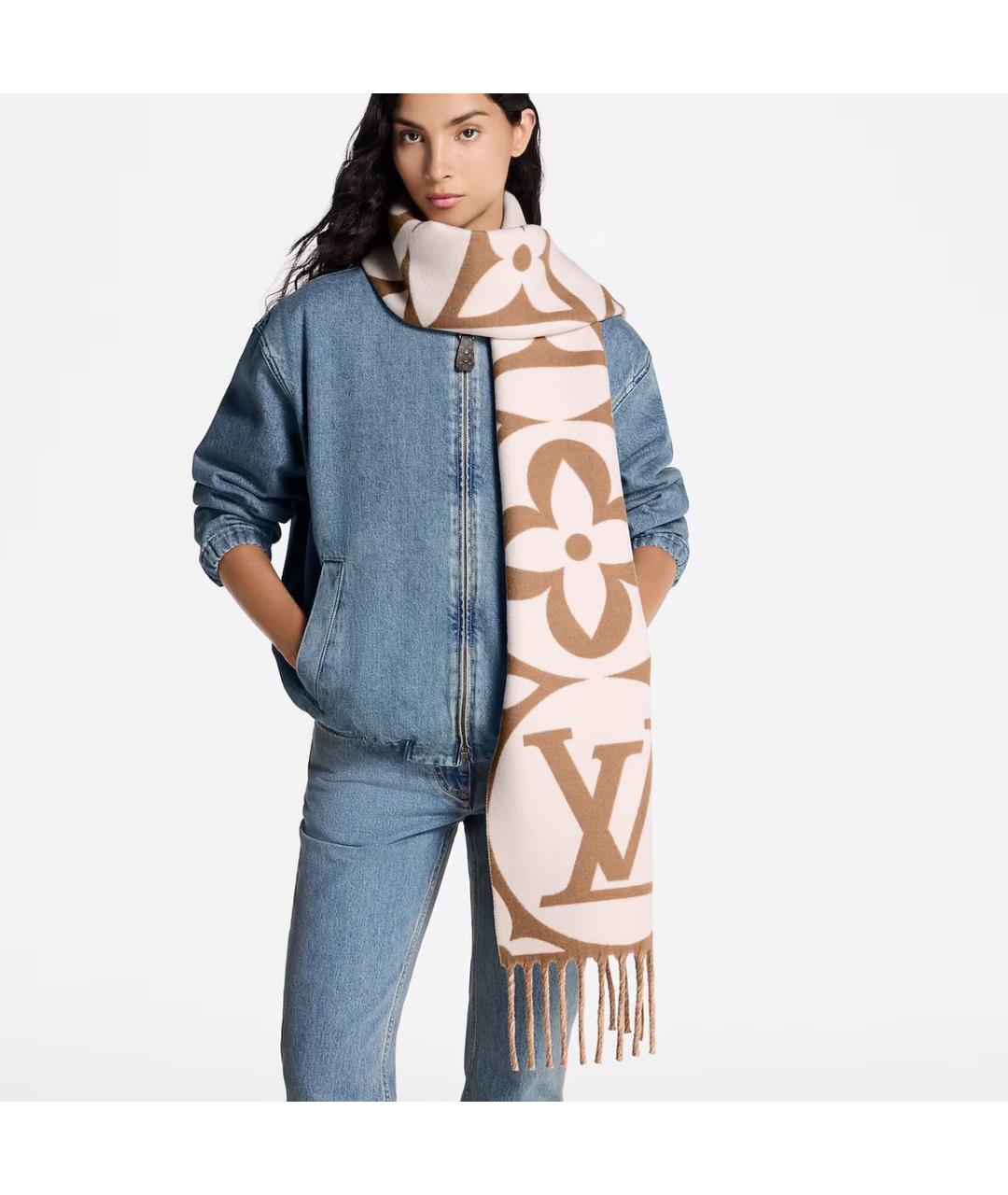 LOUIS VUITTON Бежевый шерстяной шарф, фото 3