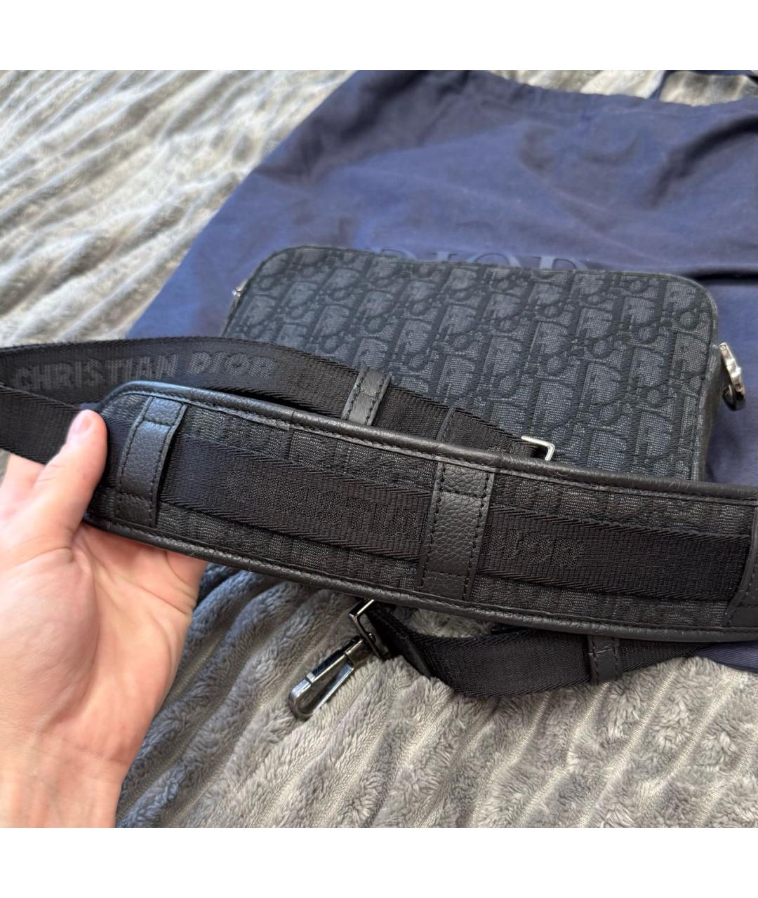 CHRISTIAN DIOR Антрацитовая кожаная сумка на плечо, фото 4