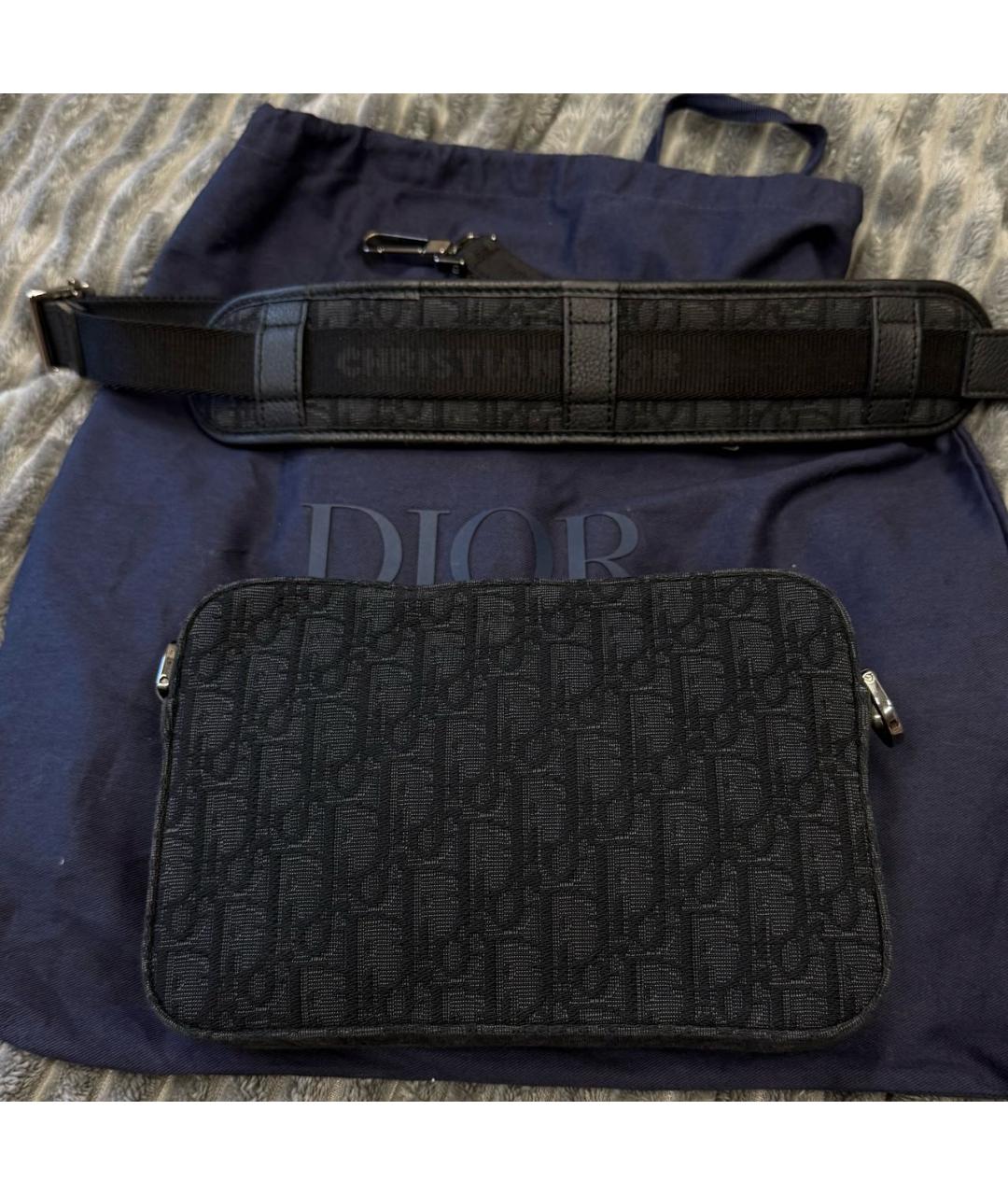 CHRISTIAN DIOR Антрацитовая кожаная сумка на плечо, фото 3