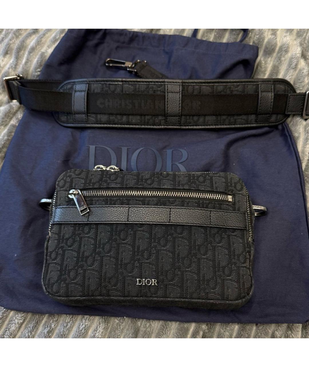 CHRISTIAN DIOR Антрацитовая кожаная сумка на плечо, фото 2