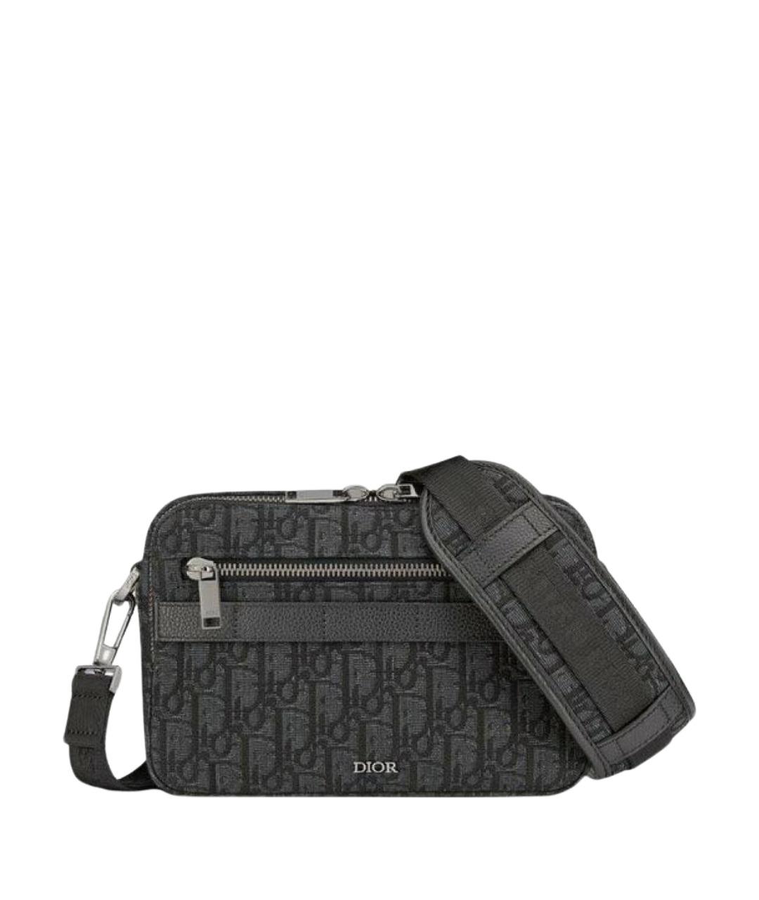 CHRISTIAN DIOR Антрацитовая кожаная сумка на плечо, фото 1