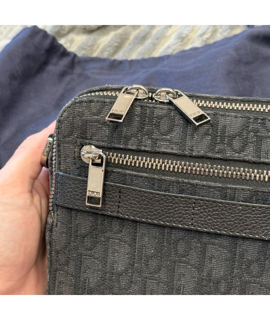 CHRISTIAN DIOR Антрацитовая кожаная сумка на плечо, фото 5