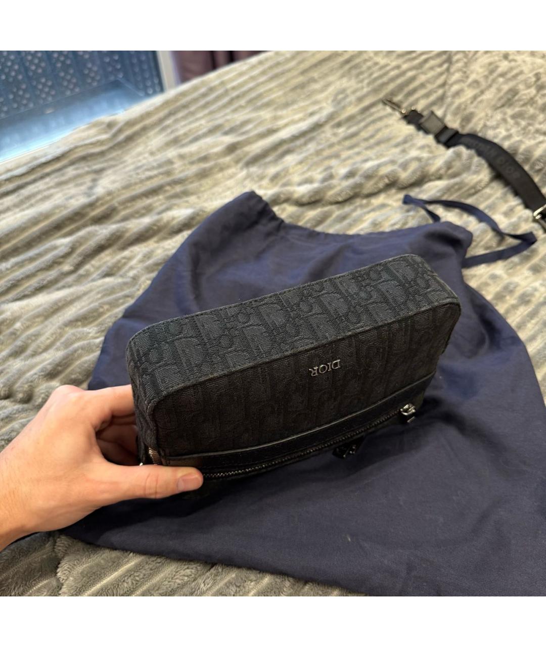 CHRISTIAN DIOR Антрацитовая кожаная сумка на плечо, фото 7